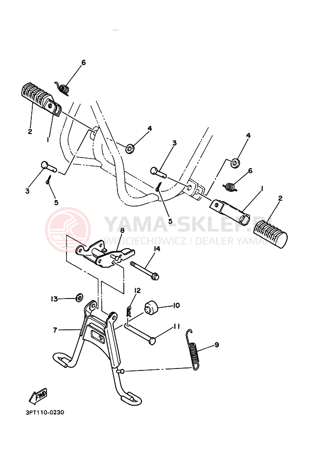 Schemat "Stopka postojowa i podnóżki" do Yamaha PW50