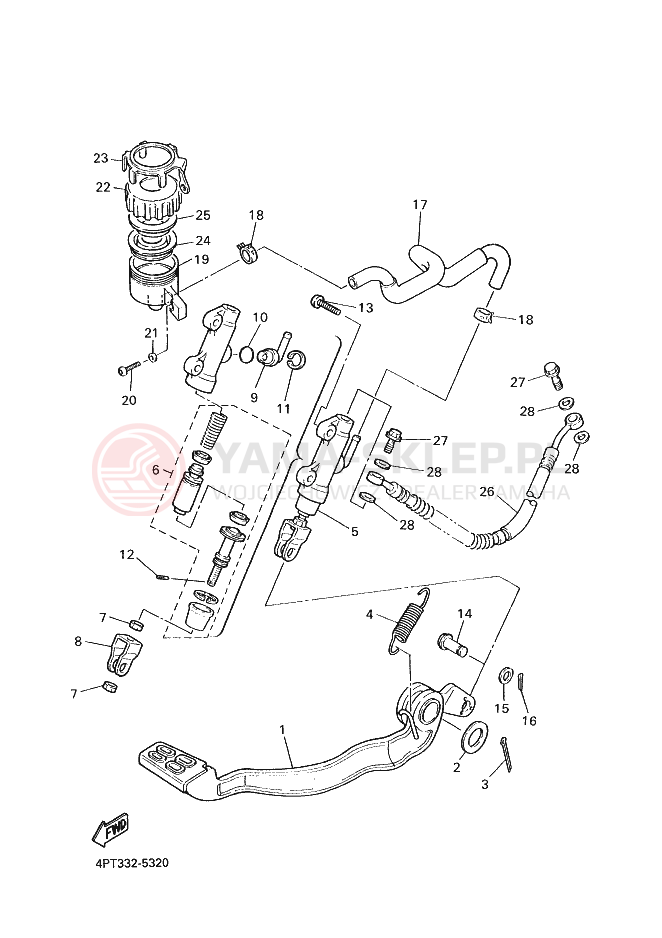 Schemat "Pompa hamulcowa tył" do Yamaha XT600E