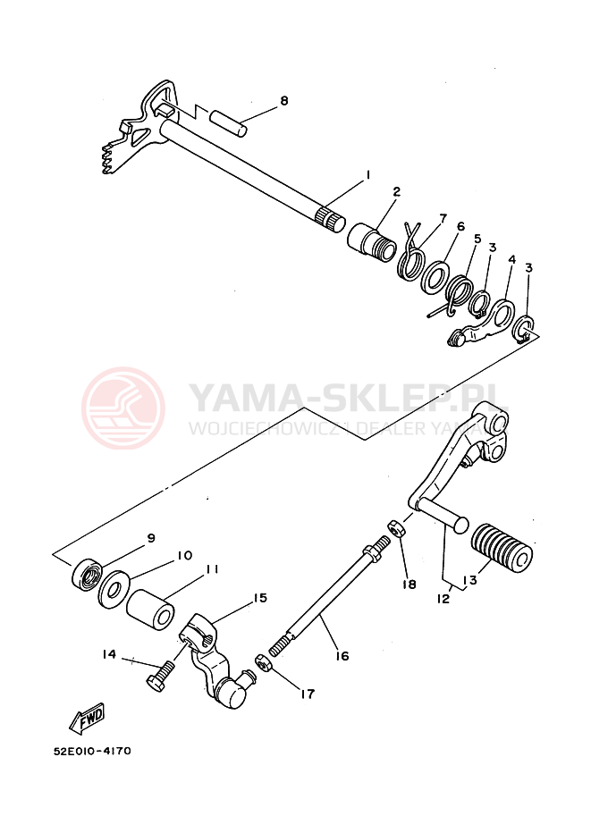 Schemat "Dźwignia zmiany biegów, wałek" do Yamaha SRX250