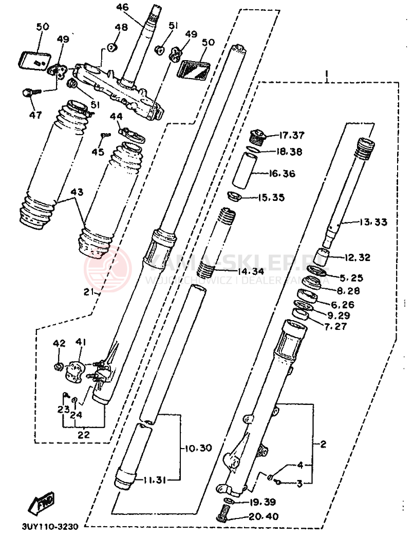 Schemat "Amortyzatory przód" do Yamaha XT500E