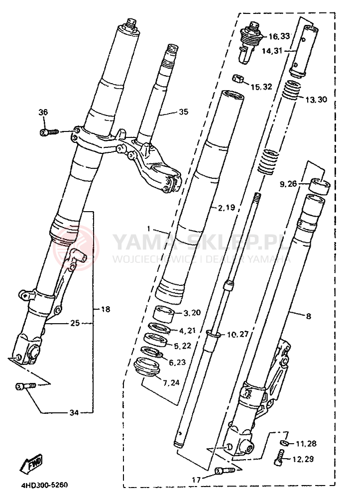 Schemat "Amortyzatory przód" do Yamaha YZF750R