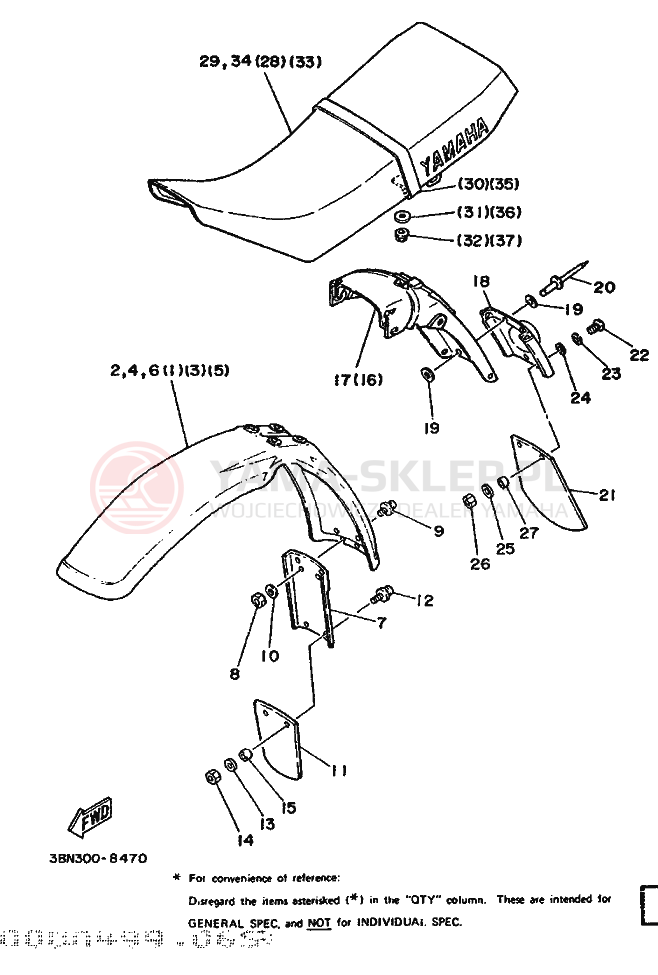Schemat "Zawieszenie przód" do Yamaha DT125R