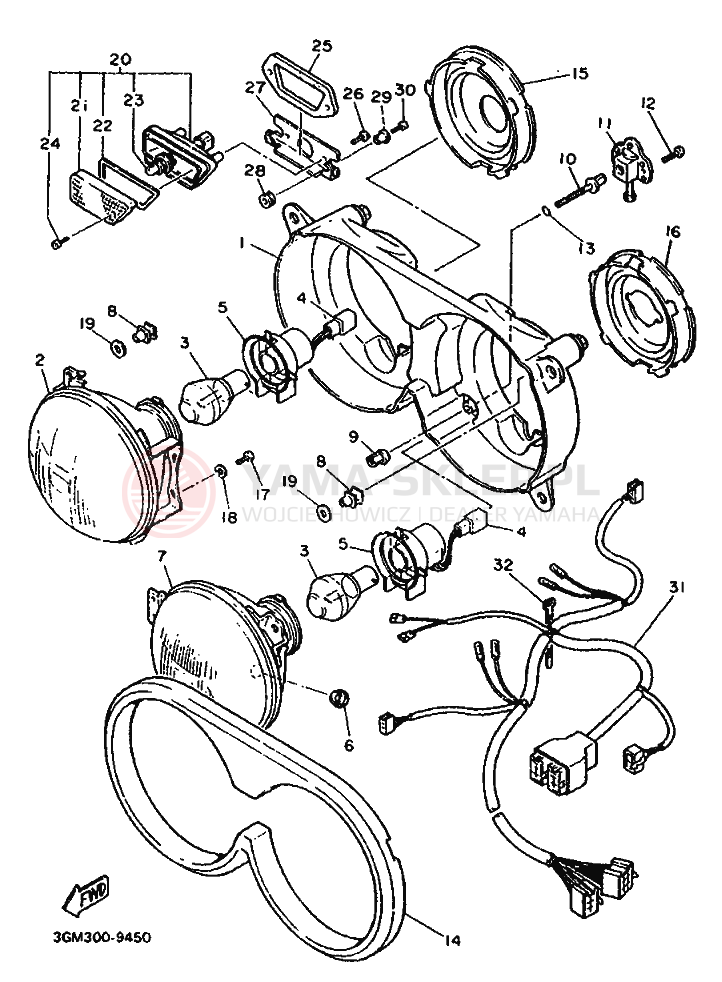 Schemat "Lampa przód" do Yamaha FZR1000