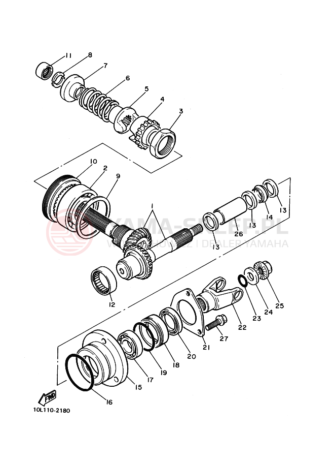 Schemat "Przeniesienie napędu" do Yamaha XV750 VIRAGO