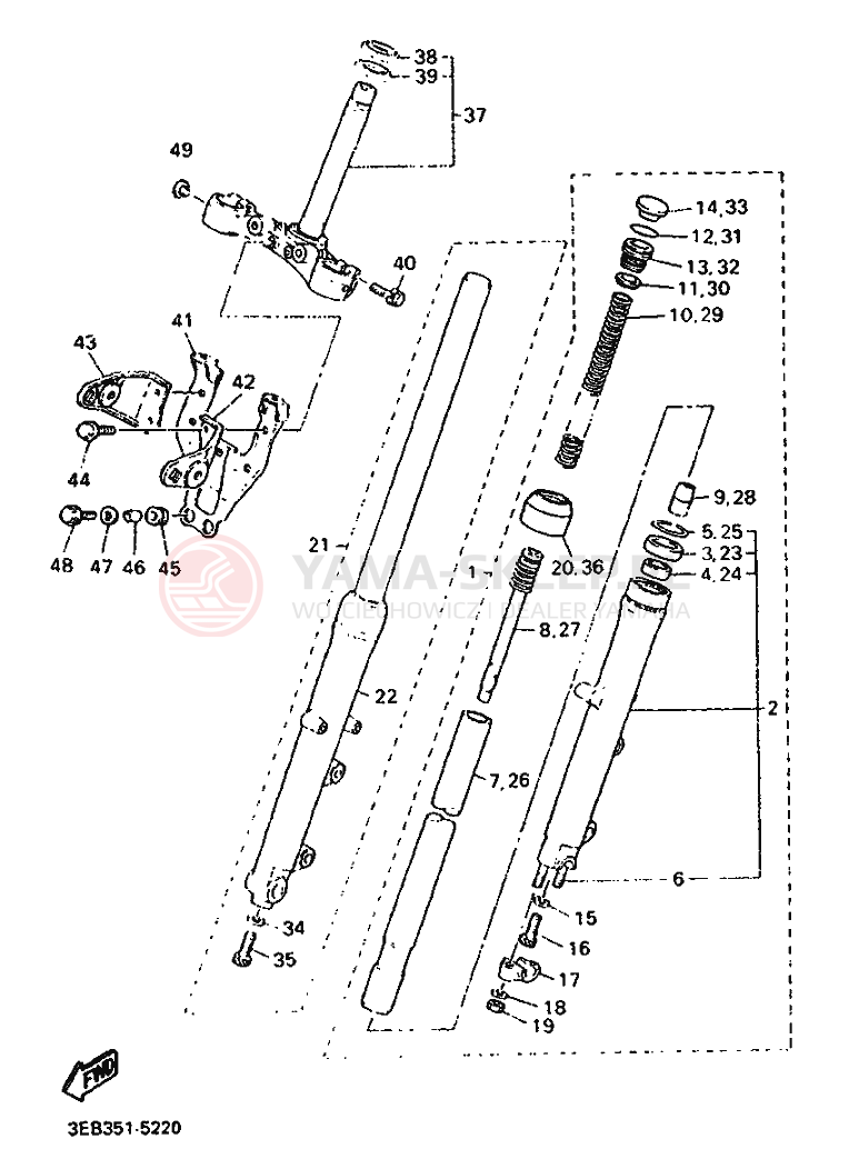 Schemat "Amortyzatory przód" do Yamaha SR500