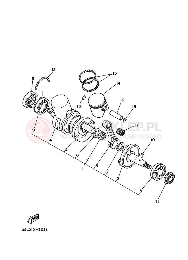Schemat "Wał korbowy, tłok" do Yamaha BANSHEE