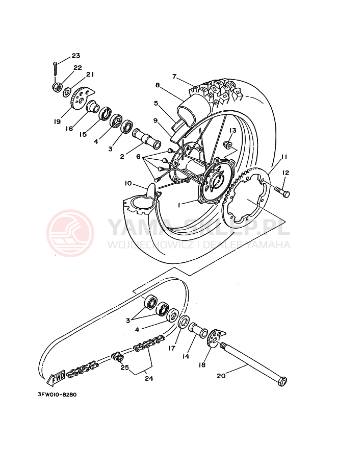 Schemat "Koło tył" do Yamaha DT200R