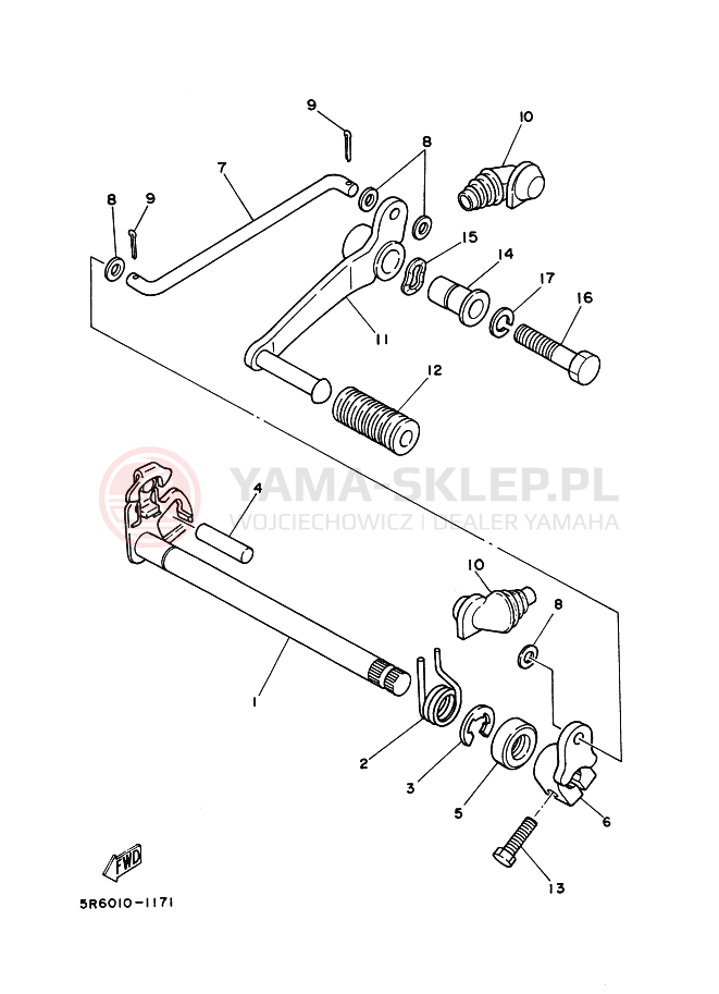 Schemat "Dźwignia zmiany biegów, wałek" do Yamaha RZ50