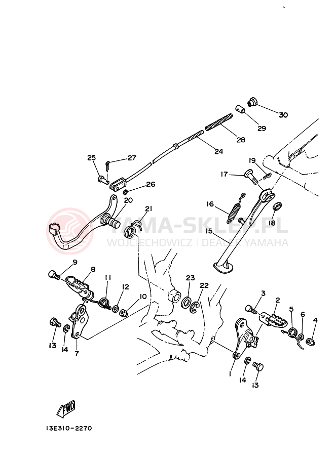 Schemat "Stopka postojowa i podnóżki" do Yamaha TY125