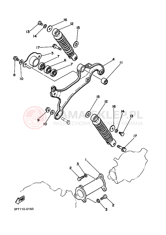 Schemat "wahacz, zawieszenie tył" do Yamaha PW50