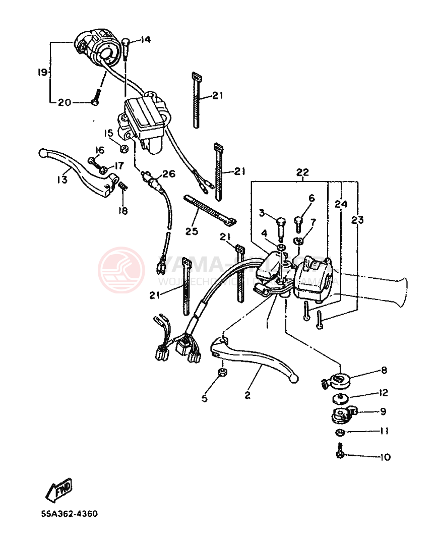 Schemat "Kierownica i osprzęt" do Yamaha XT500L
