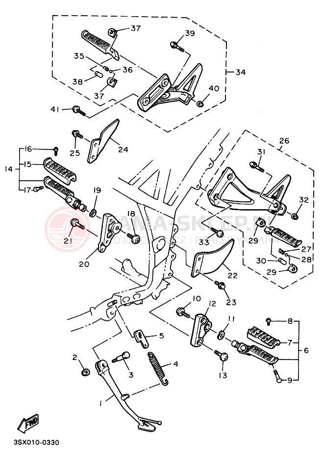 Schemat "Stopka postojowa i podnóżki" do Yamaha SRX400