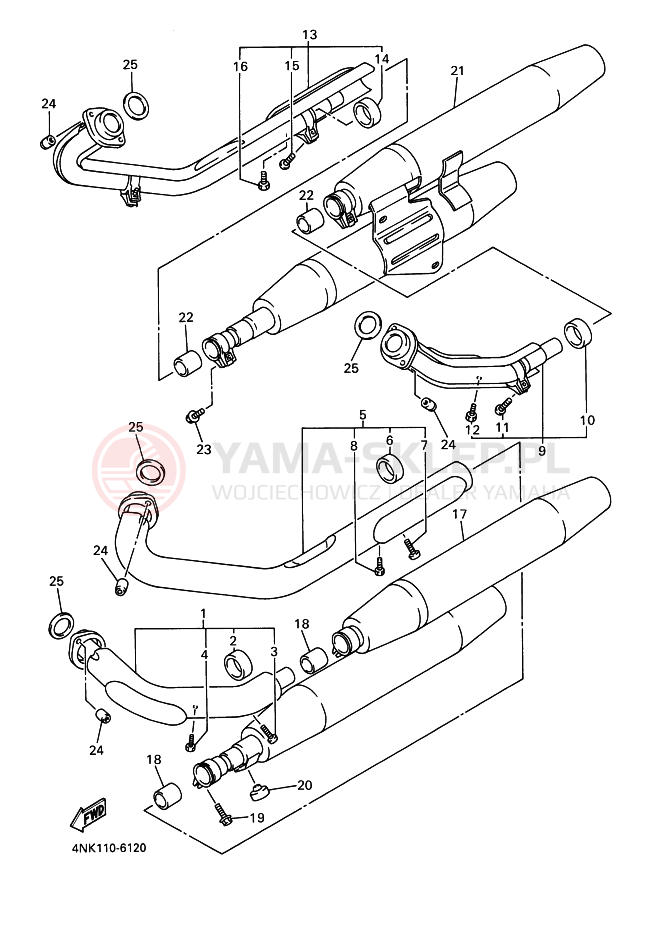 Schemat "Wydech końcowy" do Yamaha XVZ1300A ROYALSTAR