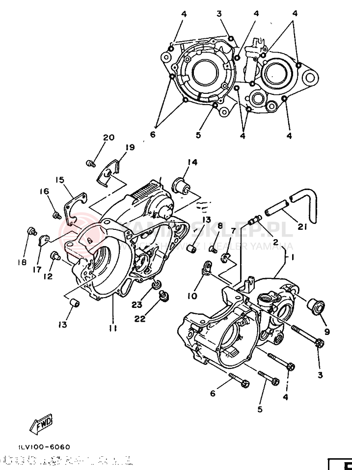 Schemat "Obudowa silnika" do Yamaha YZ490 YZ490U