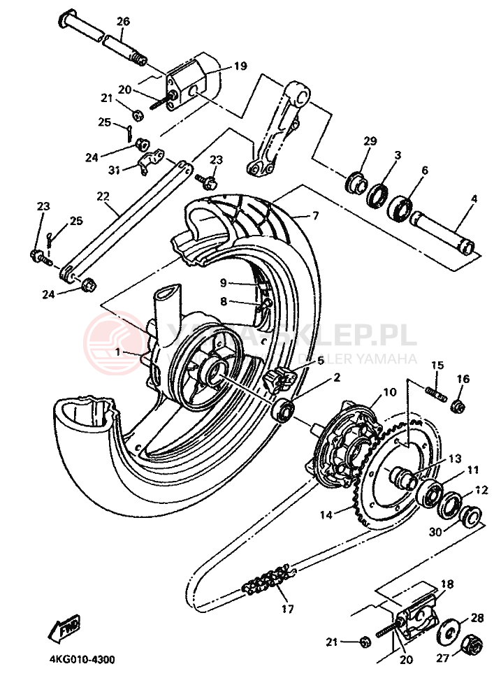 Schemat "Koło tył" do Yamaha XJR1200