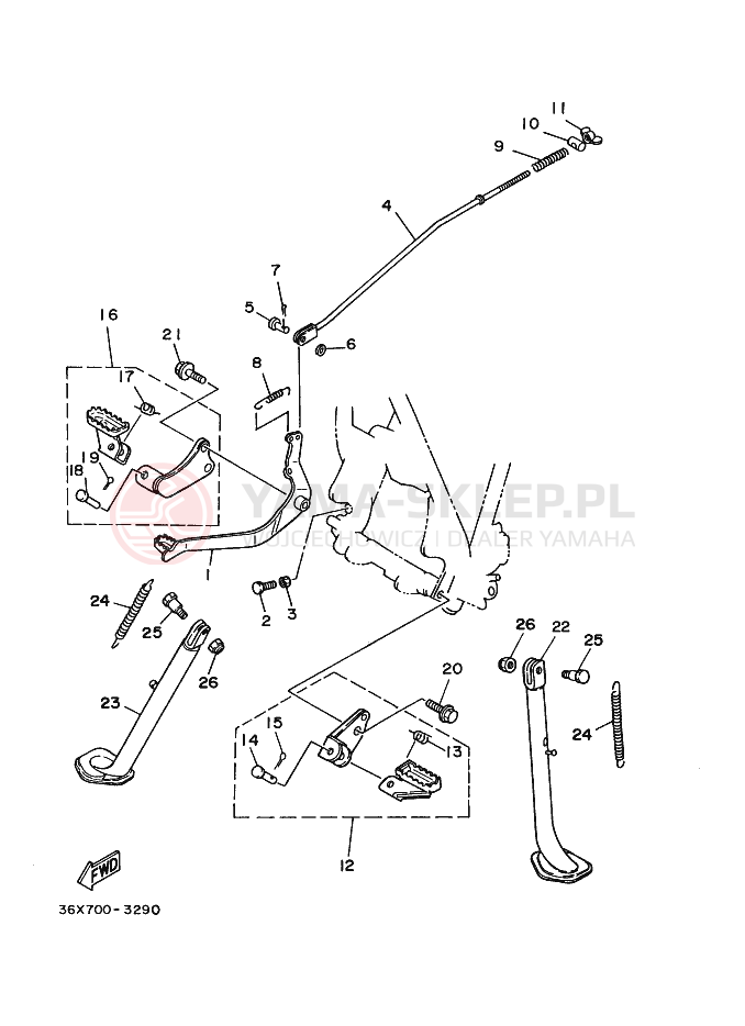 Schemat "Stopka postojowa i podnóżki" do Yamaha AG200F