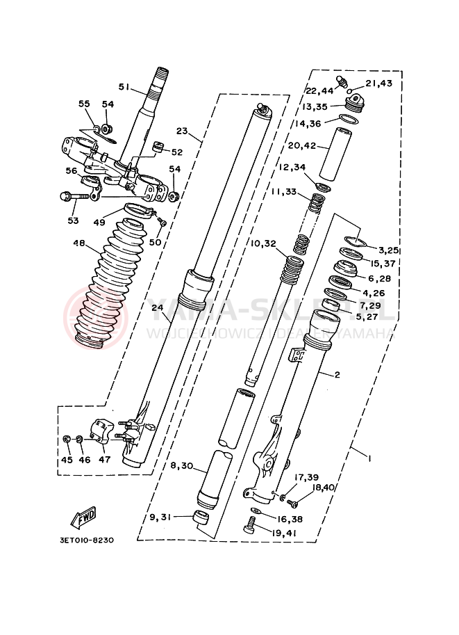 Schemat "Amortyzatory przód" do Yamaha DT200R