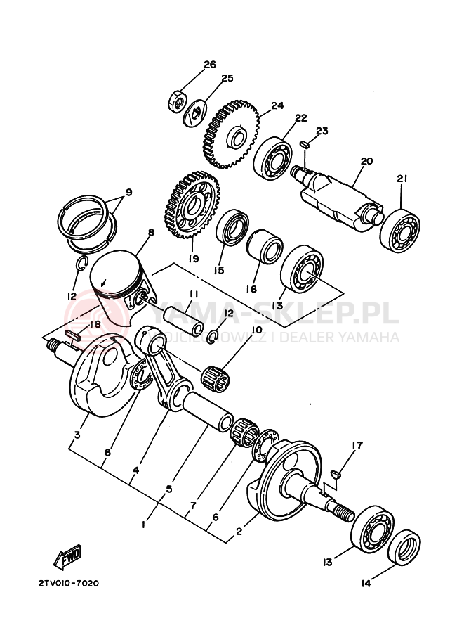 Schemat "Wał korbowy, tłok" do Yamaha SDR