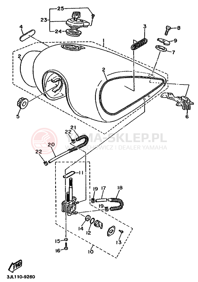 Schemat "zbiornik paliwa" do Yamaha XV750 VIRAGO