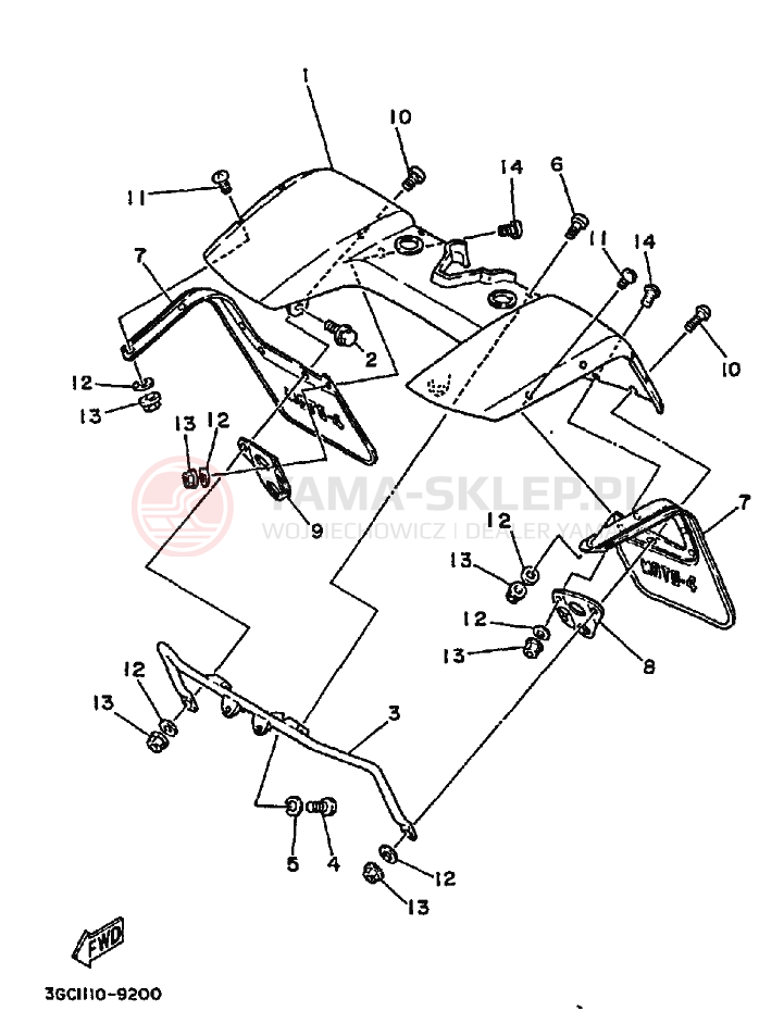 Schemat "PRZEDNI BŁOTNIK" do Yamaha MOTO 4 - 200 DX