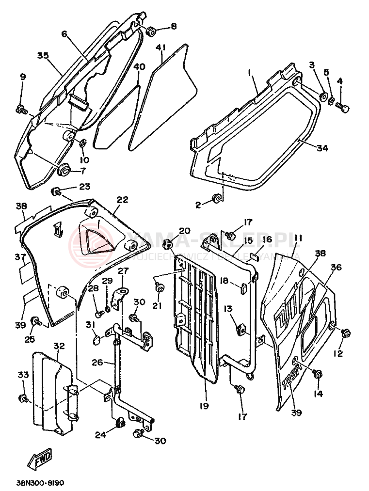 Schemat "POKRYWA BOCZNA I ZBIORNIK OLEJU" do Yamaha DT125R