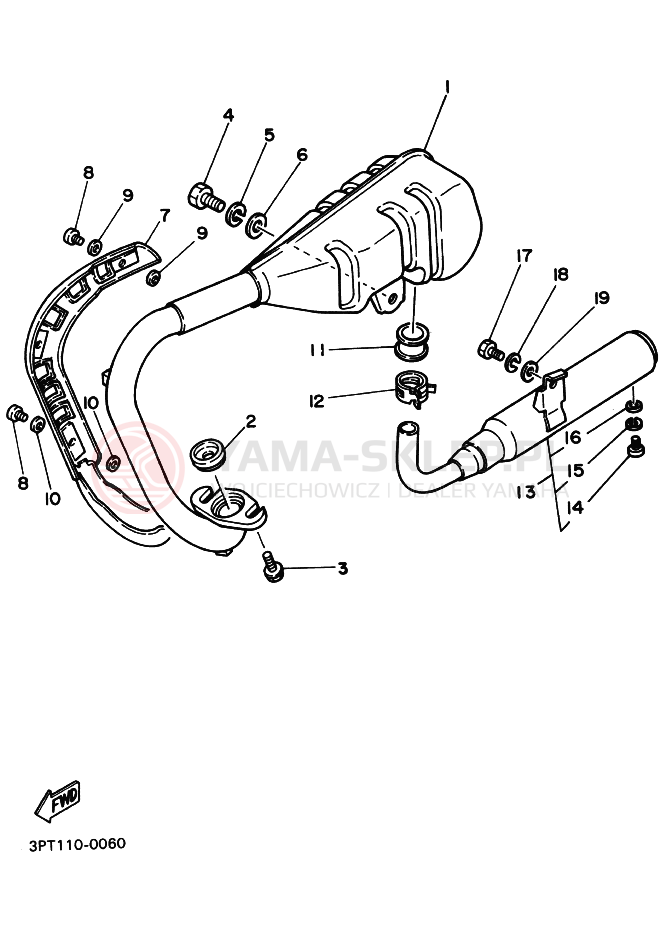 Schemat "Wydech końcowy" do Yamaha PW50