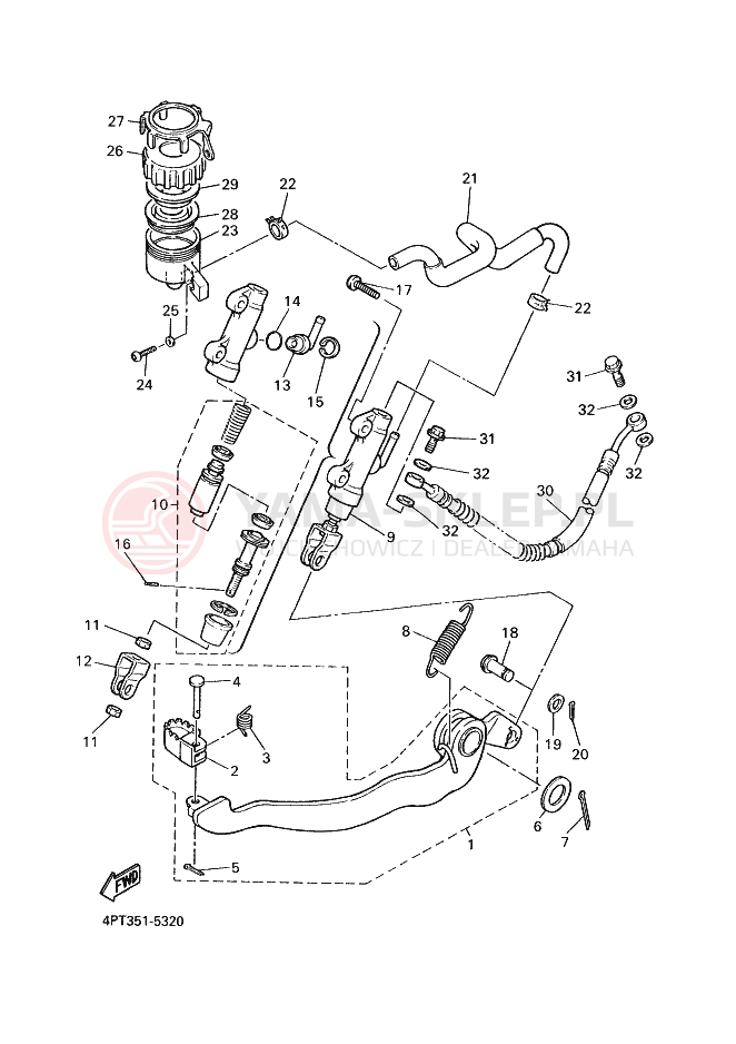 Schemat "Pompa hamulcowa tył" do Yamaha XT500E