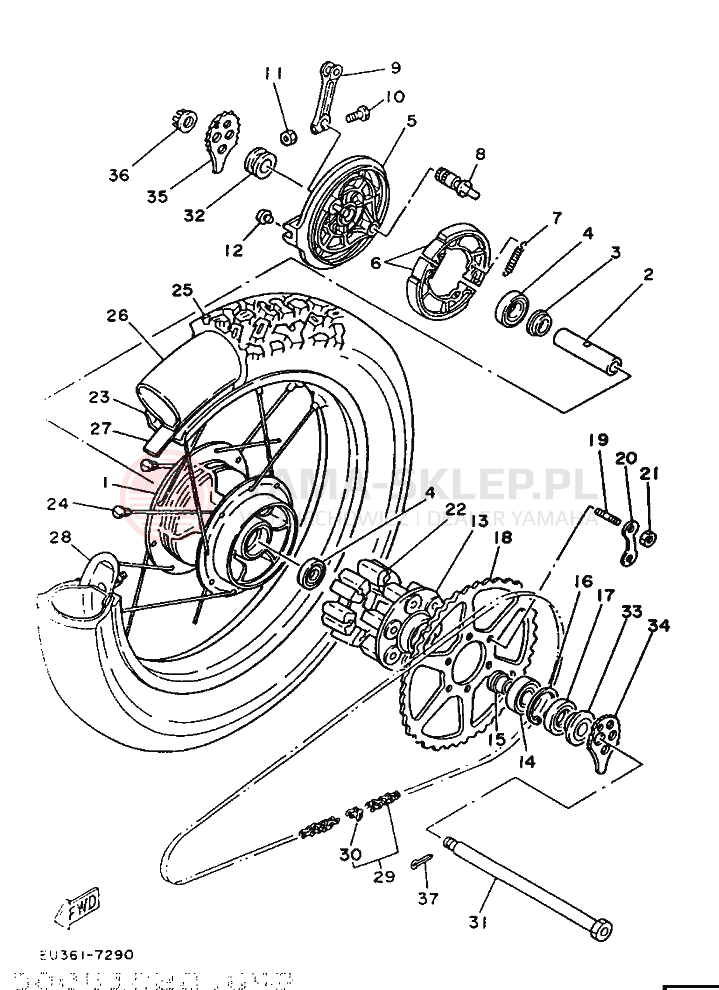 Schemat "Koło tył" do Yamaha XT250T XT250