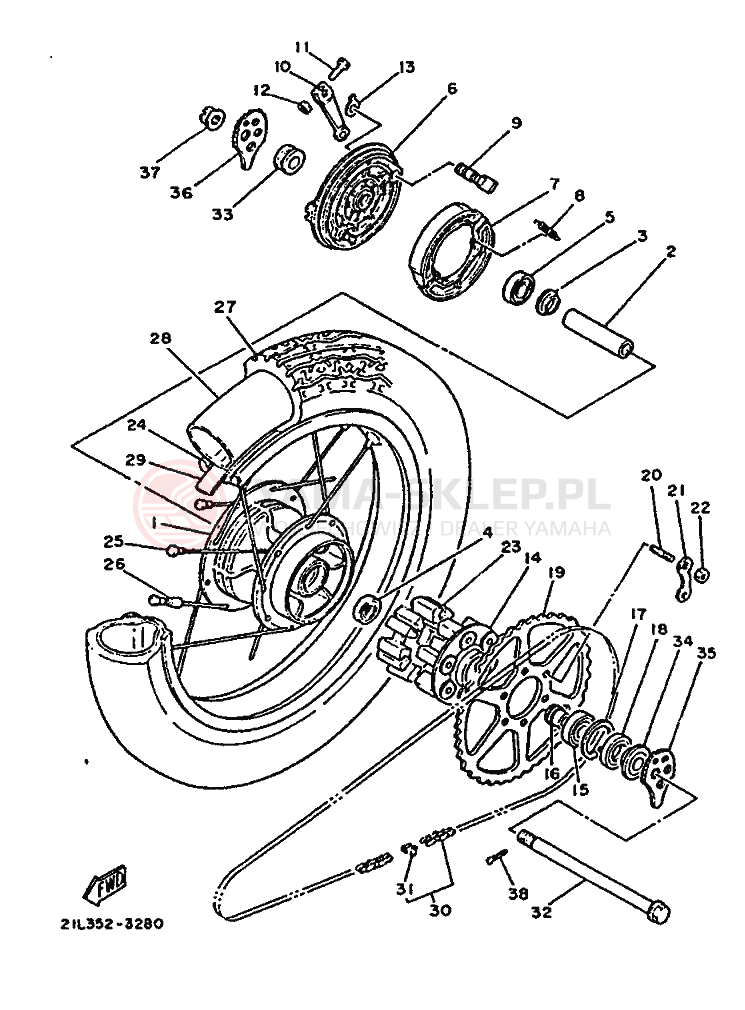 Schemat "Koło tył" do Yamaha SR250
