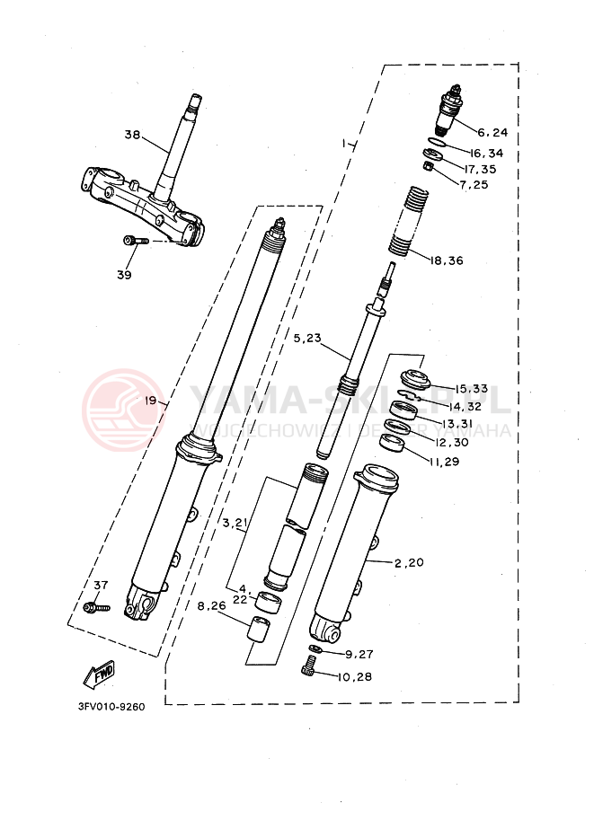 Schemat "Amortyzatory przód" do Yamaha FZR750R