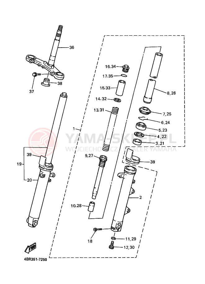 Schemat "Amortyzatory przód" do Yamaha XJ600N