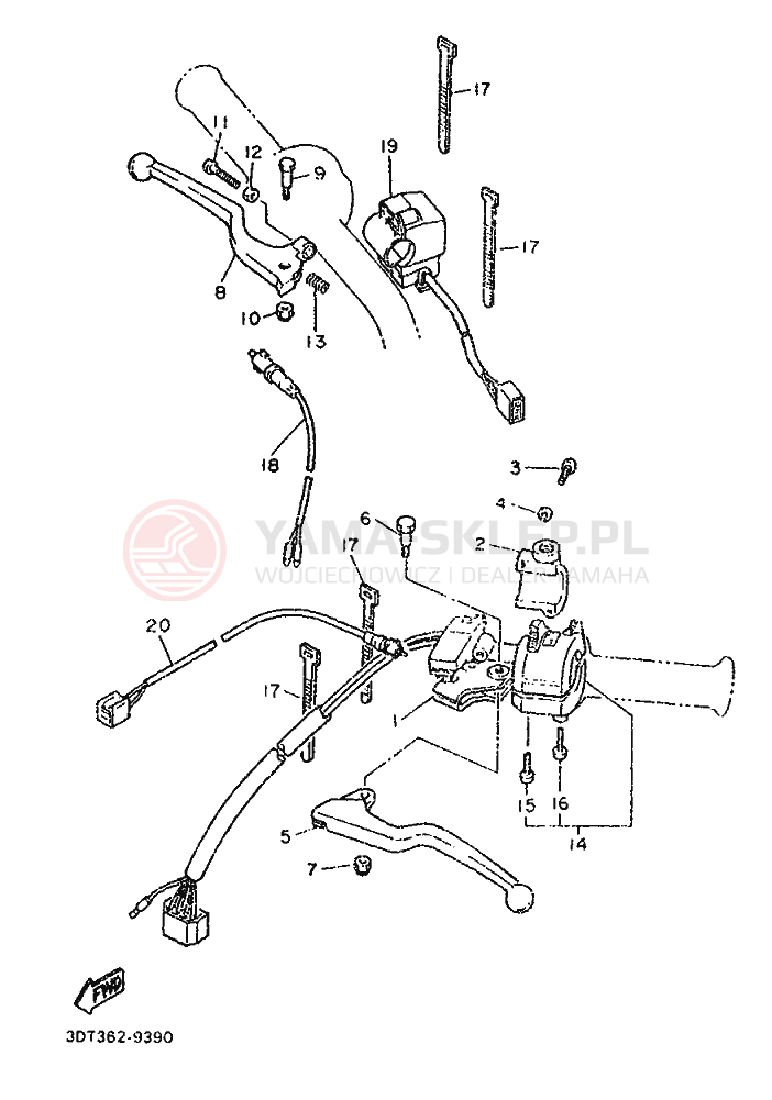 Schemat "Kierownica i osprzęt" do Yamaha XT500Z