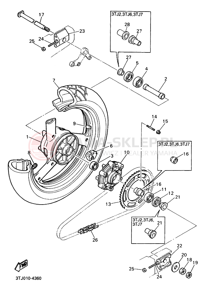 Schemat "Koło tył" do Yamaha FZR400RR