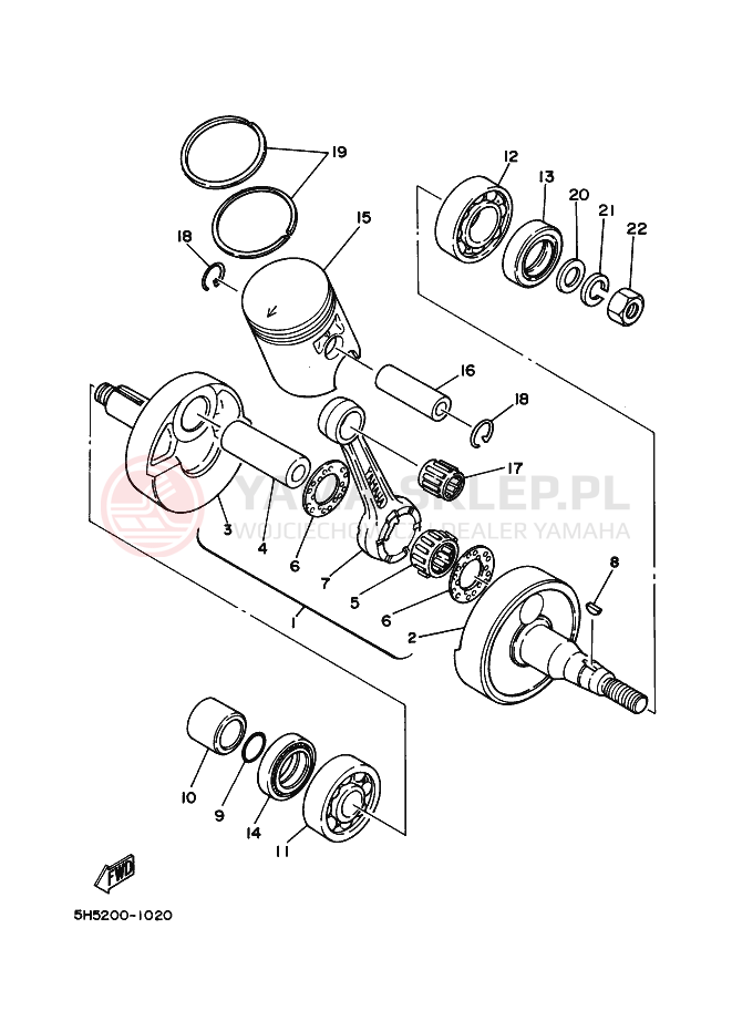 Schemat "Wał korbowy, tłok" do Yamaha RX115