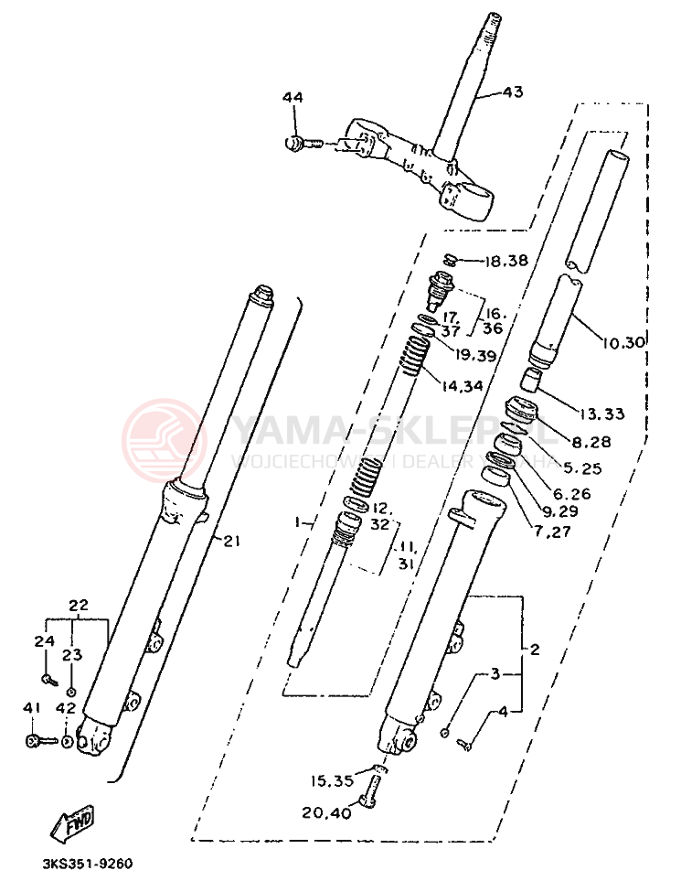 Schemat "Amortyzatory przód" do Yamaha FZ750 GENESIS