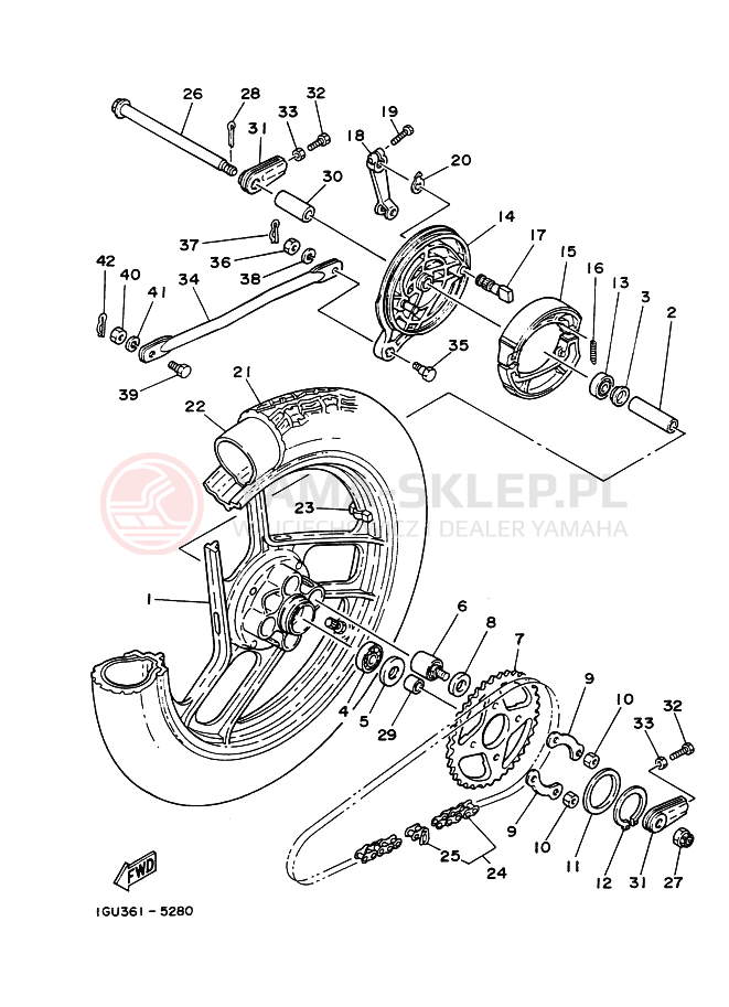 Schemat "Koło tył" do Yamaha RD125LC