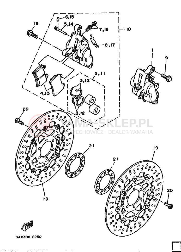Schemat "Zacisk hamulcowy + tarcza przód" do Yamaha TZ250