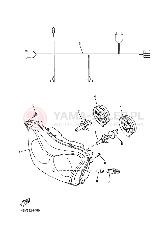 Schemat "Lampa przód" do Yamaha YZF1000R THUNDERACE