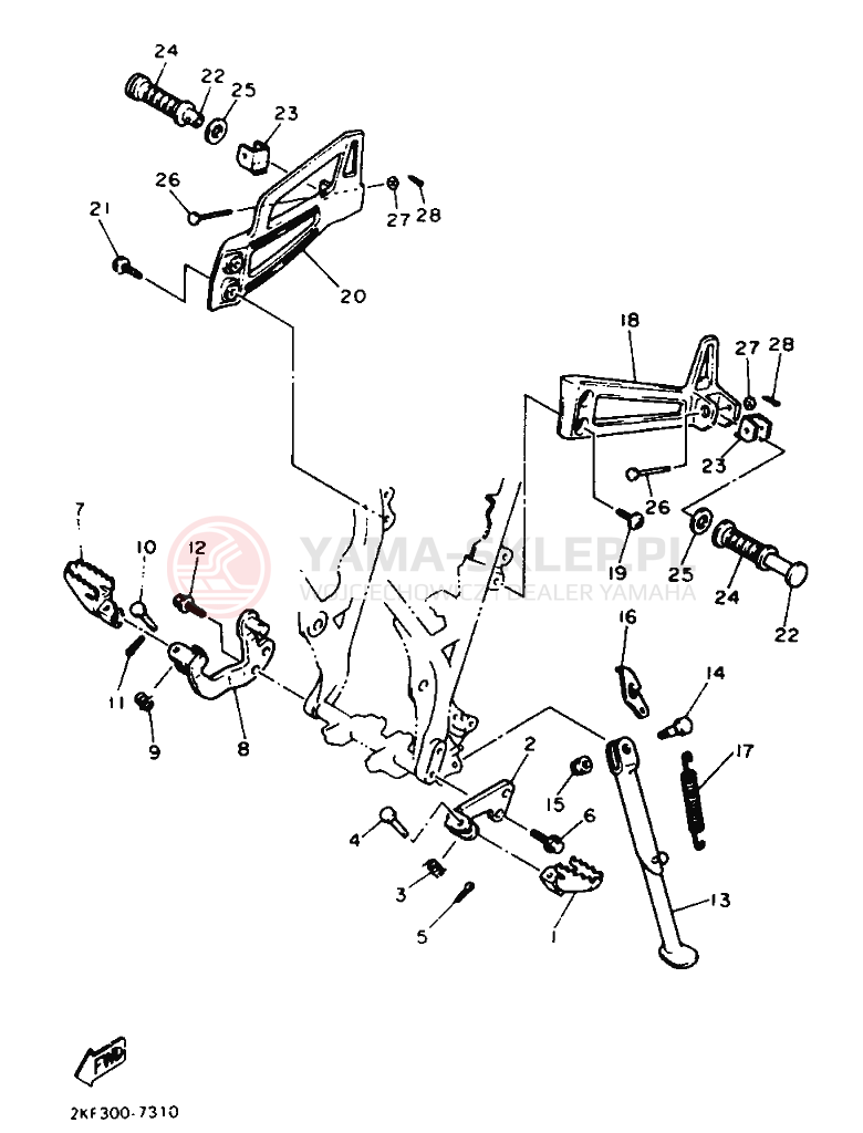 Schemat "Stopka postojowa i podnóżki" do Yamaha XT600