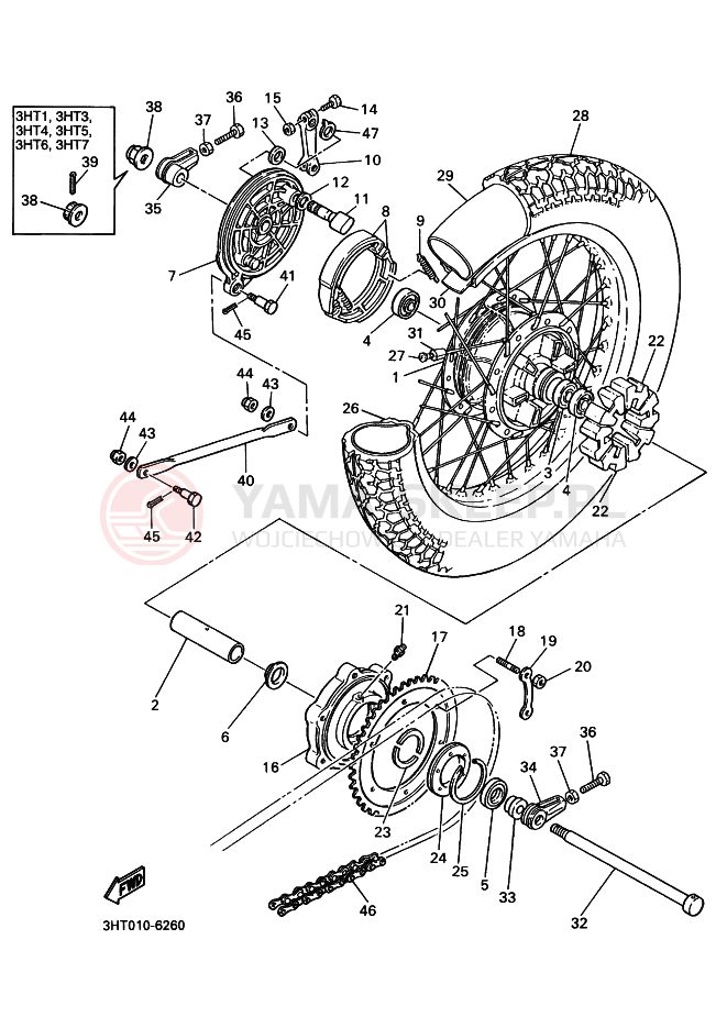 Schemat "Koło tył" do Yamaha SR400