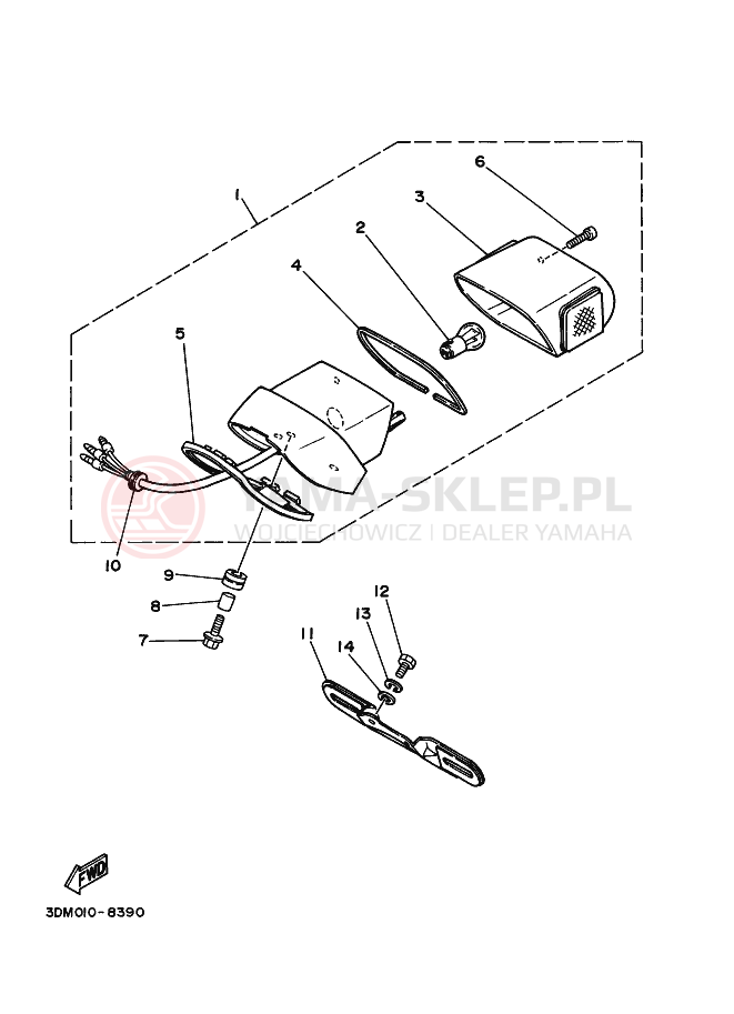 Schemat "Oświetlenie tył" do Yamaha XV250S VIRAGO