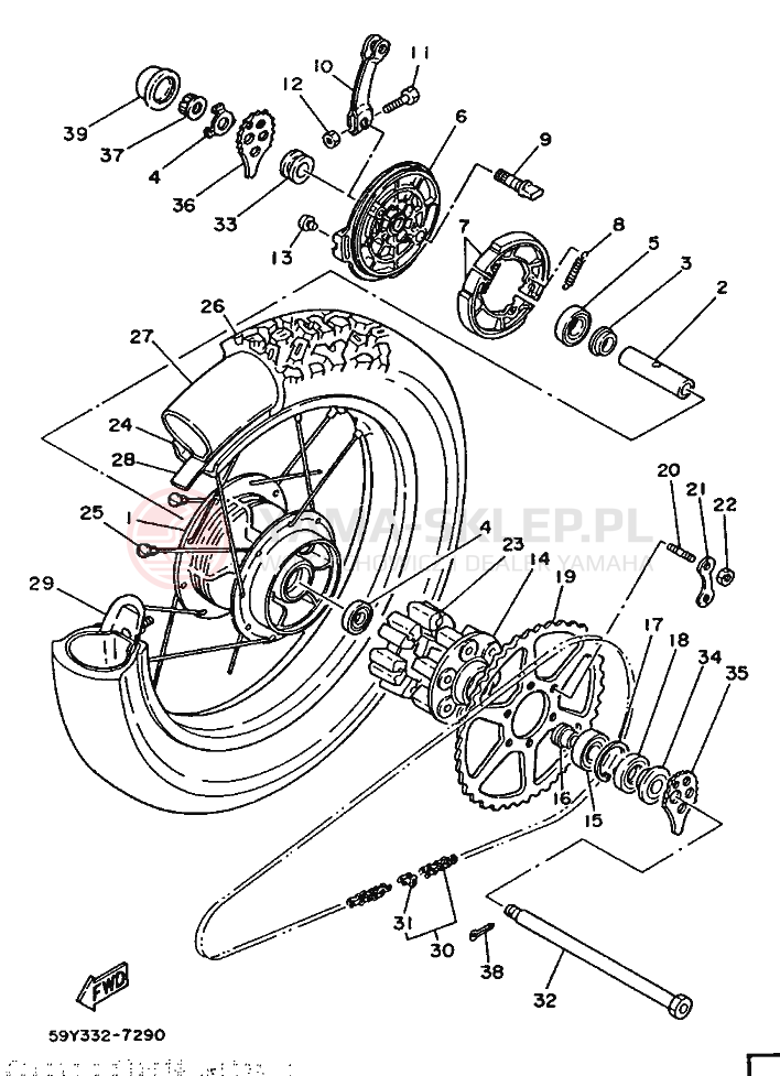 Schemat "Koło tył" do Yamaha XT350N