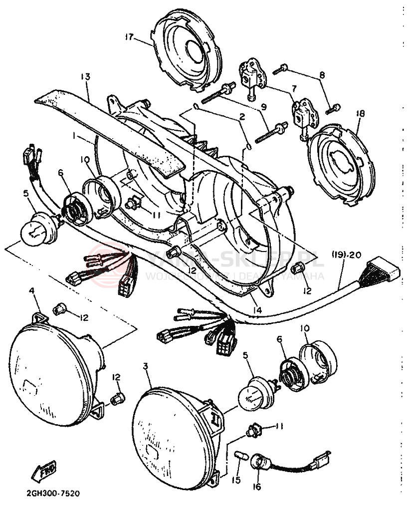 Schemat "Lampa przód" do Yamaha FZR1000