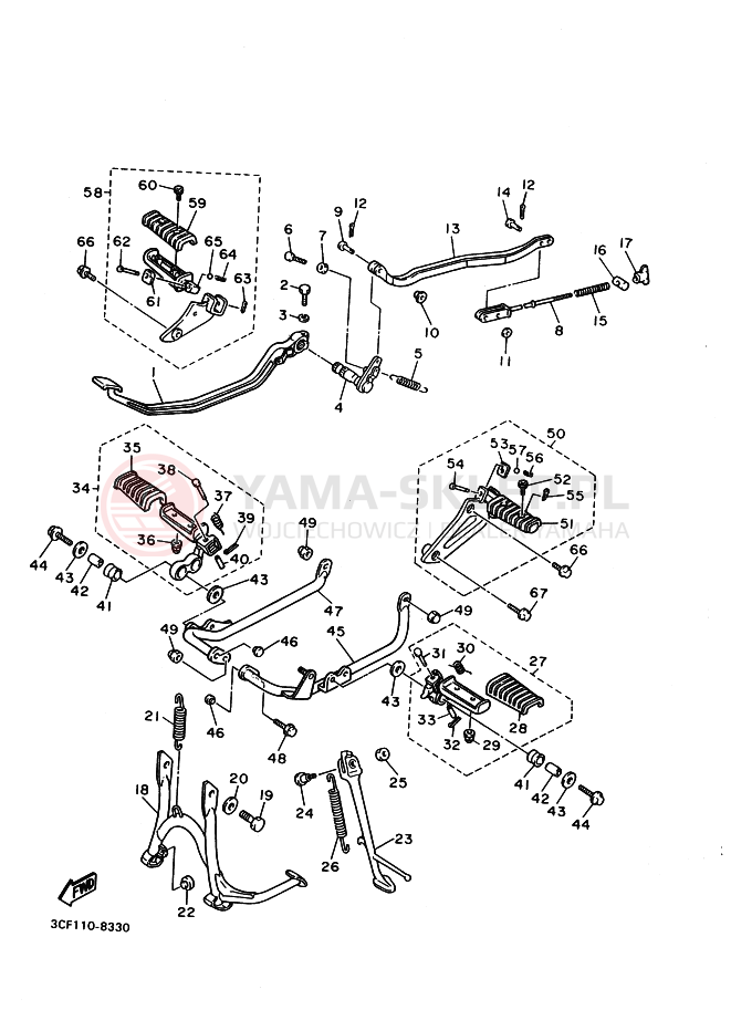 Schemat "Stopka postojowa i podnóżki" do Yamaha VIRAGO
