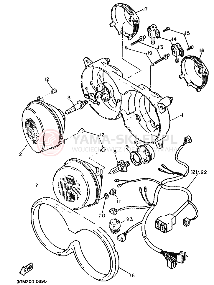 Schemat "Lampa przód" do Yamaha FZR1000