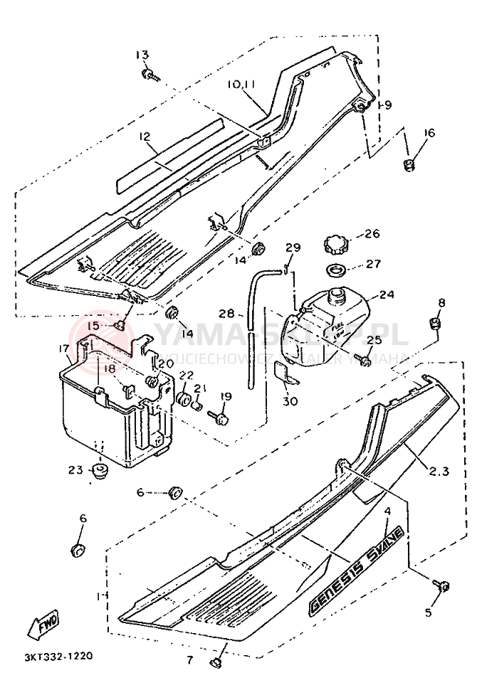 Schemat "POKRYWA BOCZNA I ZBIORNIK OLEJU" do Yamaha FZ750 GENESIS