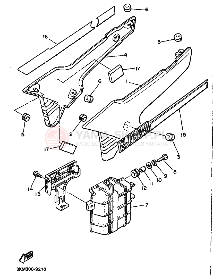 Schemat "Owiewki, pola numer., zb. oleju" do Yamaha XJ600