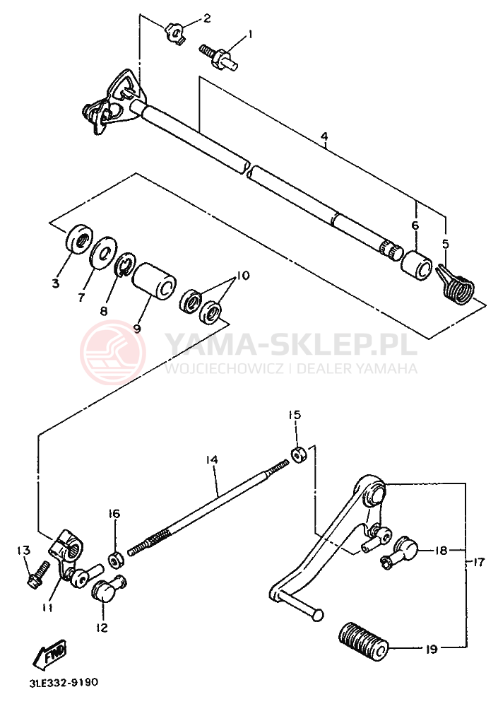 Schemat "Dźwignia zmiany biegów, wałek" do Yamaha FZR1000