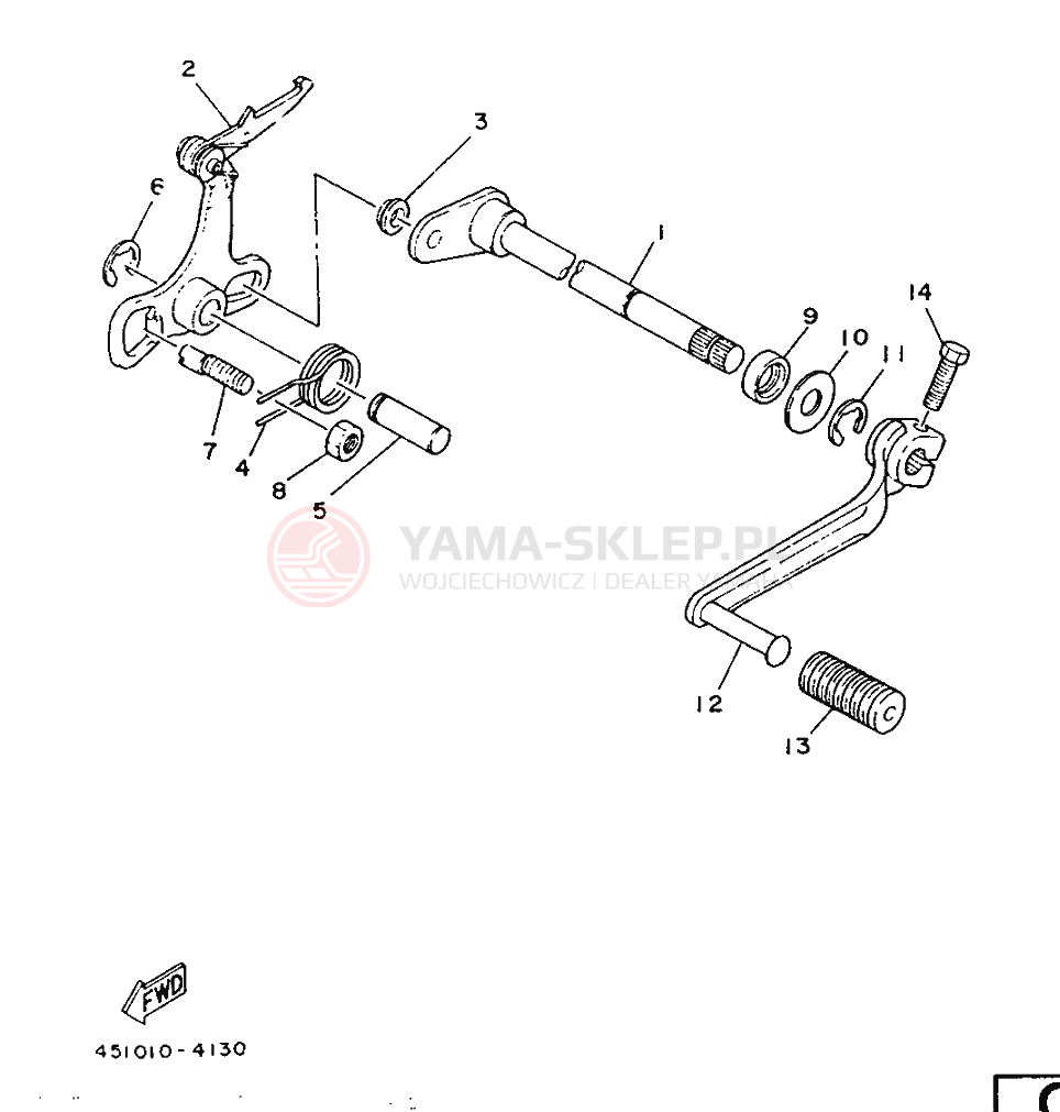 Schemat "Dźwignia zmiany biegów, wałek" do Yamaha TY80B (SUPPLEMENT -