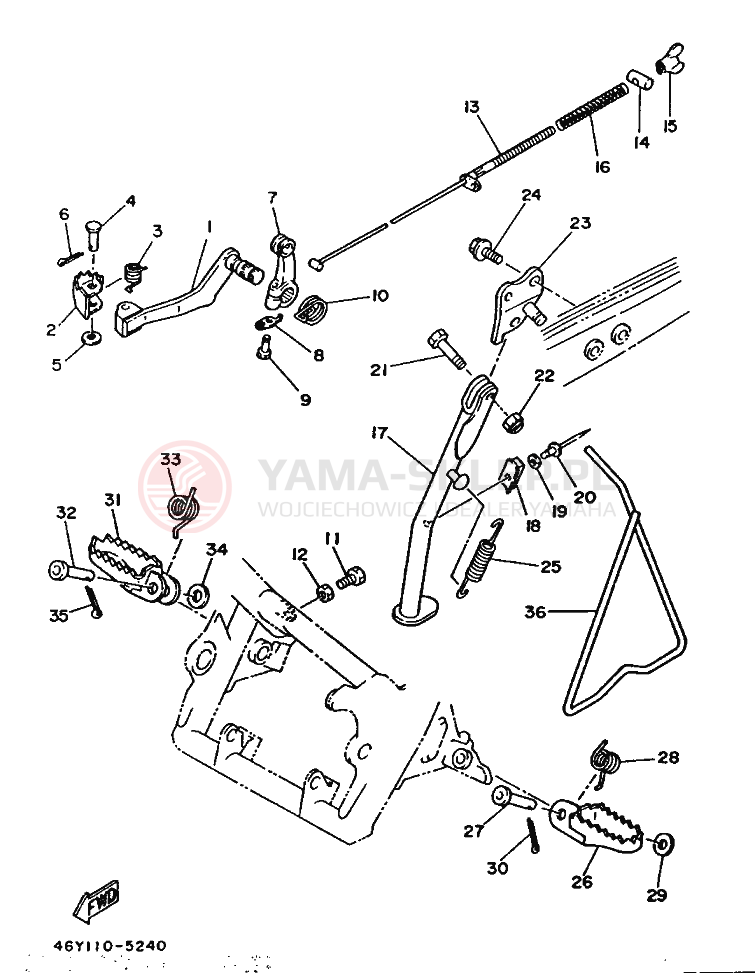 Schemat "Stopka postojowa i podnóżki" do Yamaha TY250R